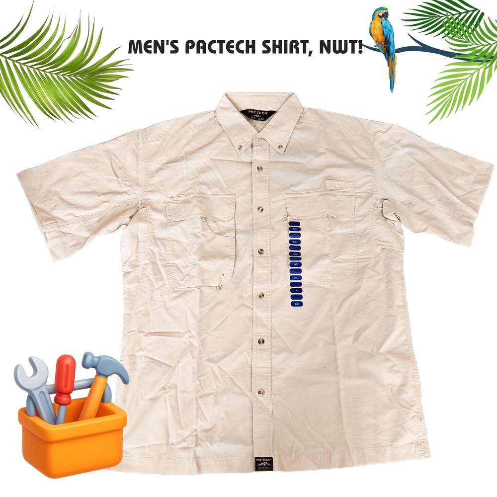 NWT PACTECH Performance Men's Light Tan Button Down Shirt